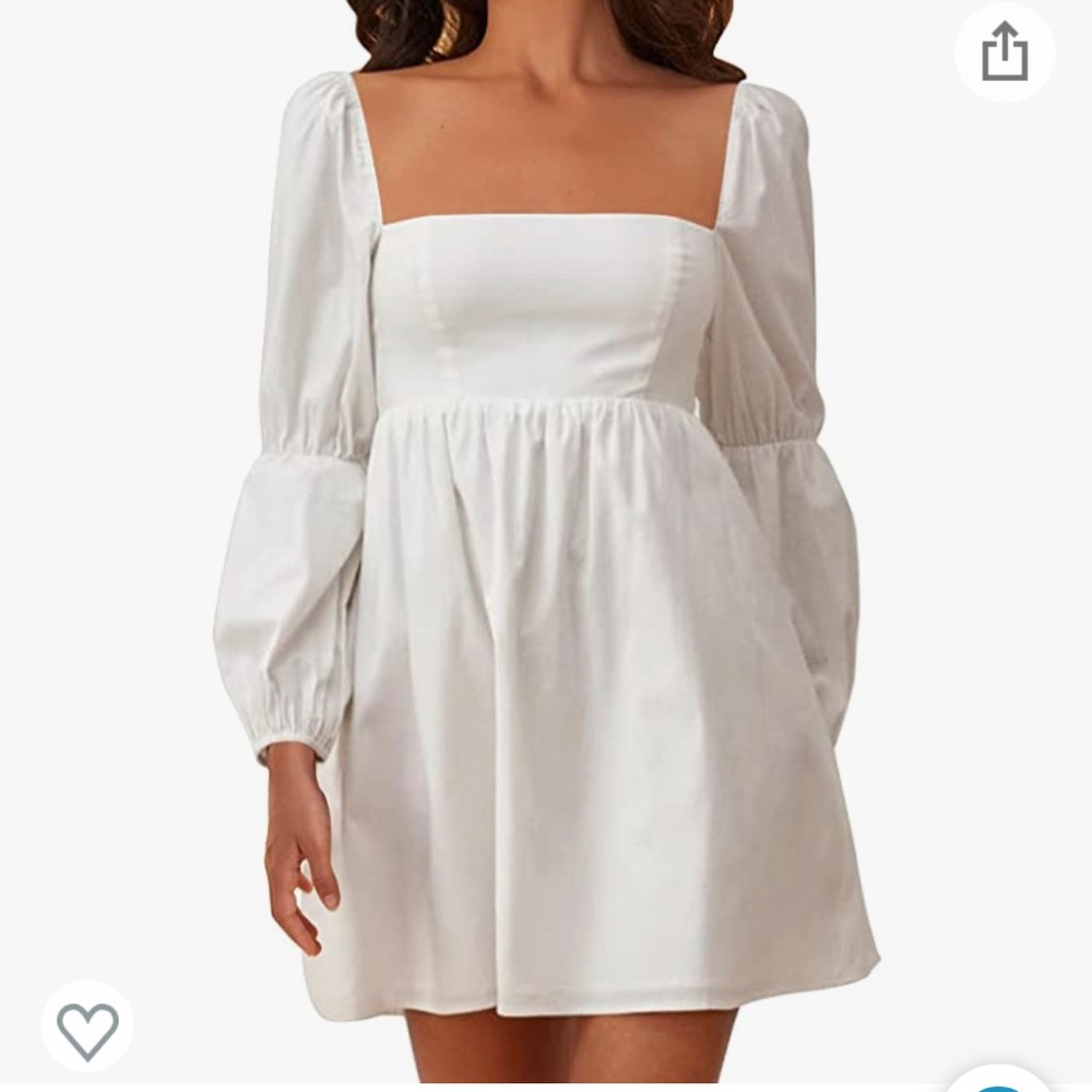 Square neck long puff sleeve a-line dress